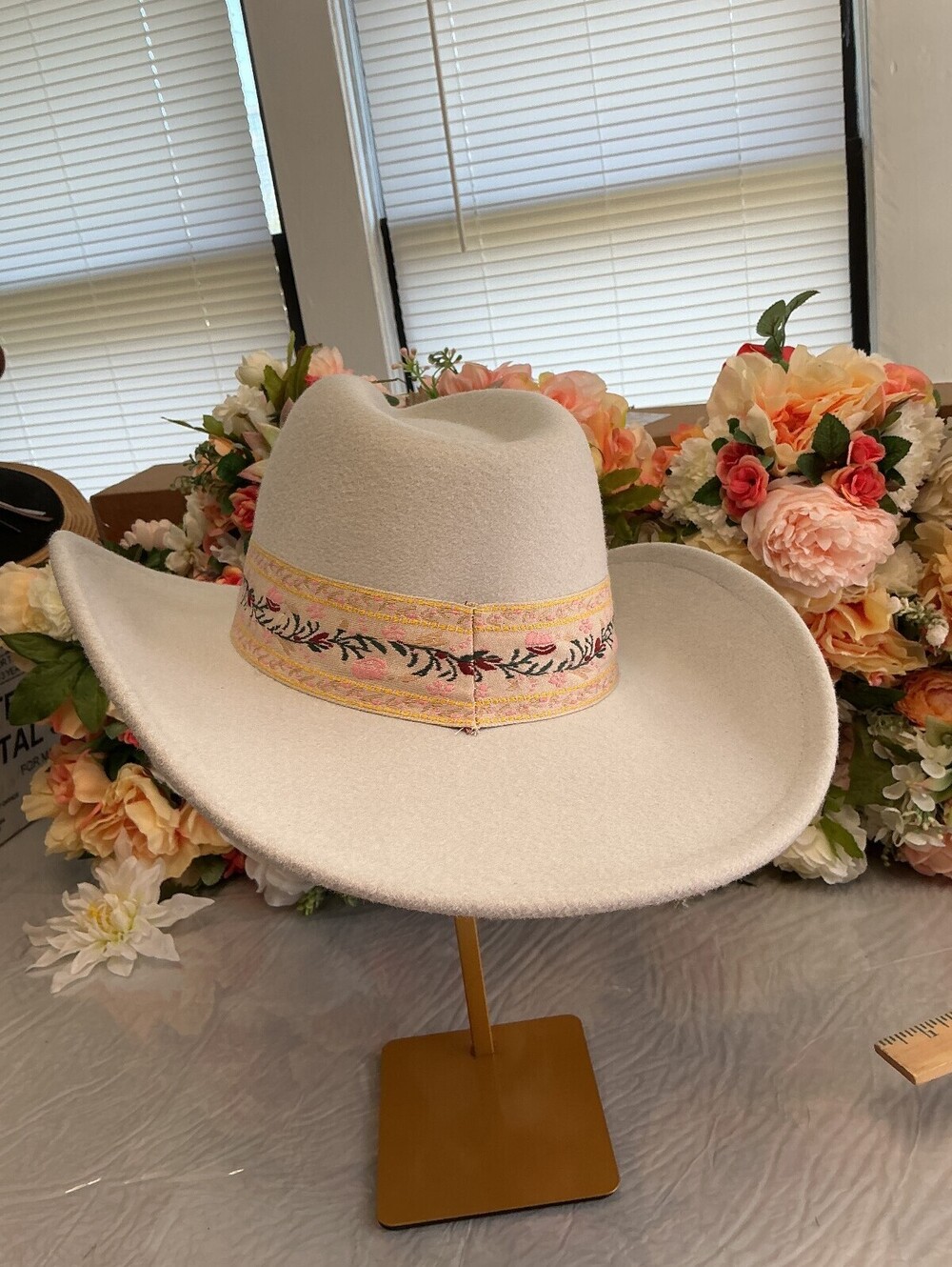 Altar’d State Ivory Wool Blend Cowboy Hat Floral Band